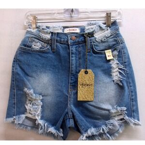 Vibrant M.i.U High Waisted Distressed Denim Shorts Light Wash Lg (28"x4") /26220